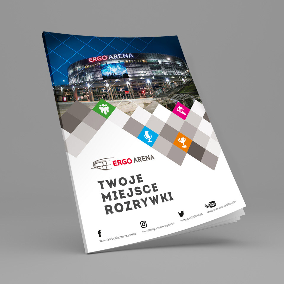 Ergo Arena, hala sportowa, identyfikacja, materiały reklamowe, inforgrafika, projekt graficzny, folder reklamowy, Twoje Miejsce Rozrywki