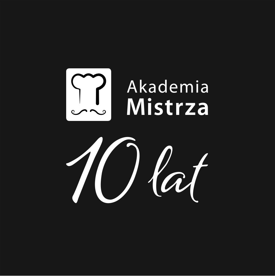 Akademia Mistrza - 10 lat, logo monochromatyczne, achromatyczne